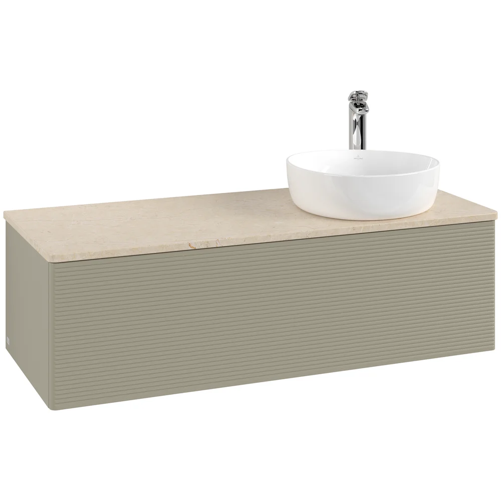 V&B ANTAO SERVANTSKAP 1 SKUFF RILLET 1200X360X500 HØYRE M/KRANHULL STENGRÅ/CRÉME v:1762587