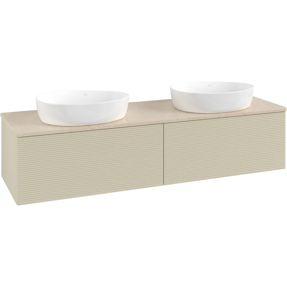 V&B ANTAO SERVANTSKAP 2 SKUFFER RILLET 1600X360X500 FOR 2 SERV. U/KRANHULL SILKEGRÅ/CRÉME v:1444132