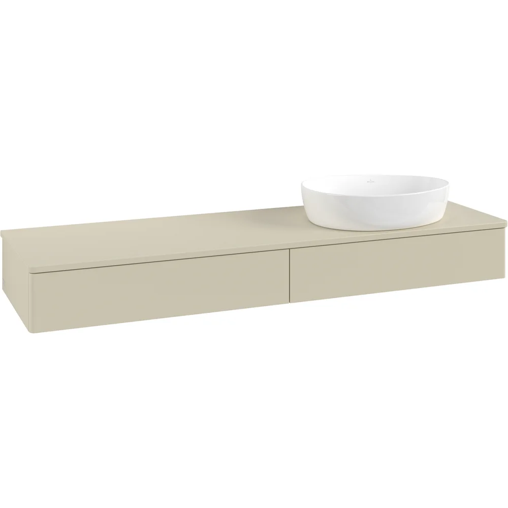 V&B ANTAO SERVANTSKAP 2 SKUFFER GLATT 1600X190X500 HØYRE U/KRANHULL M/LYS SILKEGRÅ v:2585982