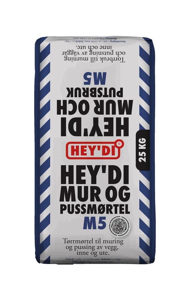 Heydi mur&puss m5 25kg mørtel tørrmørtel, plastsekk v:7374653
