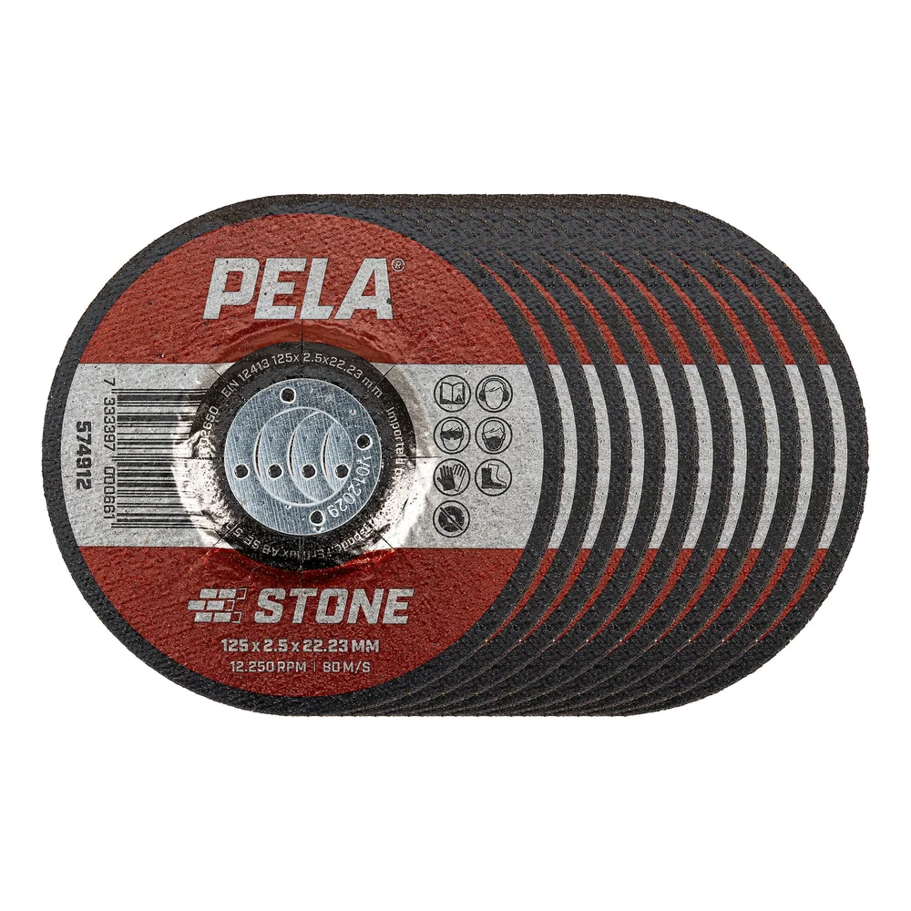 PELA Kappeskiver for stein 125×2,5 mm – 10-pakning for vinkelsliper v:4849762