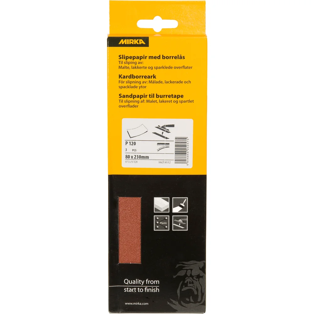 MIRKA SLIPEPAPIR M/BORRELÅS 80 X 230MM 3STK K120 v:3846292 MIRKA SLIPEPAPIR M/BORRELÅS 80 X 230MM 3STK K120 v:3846292