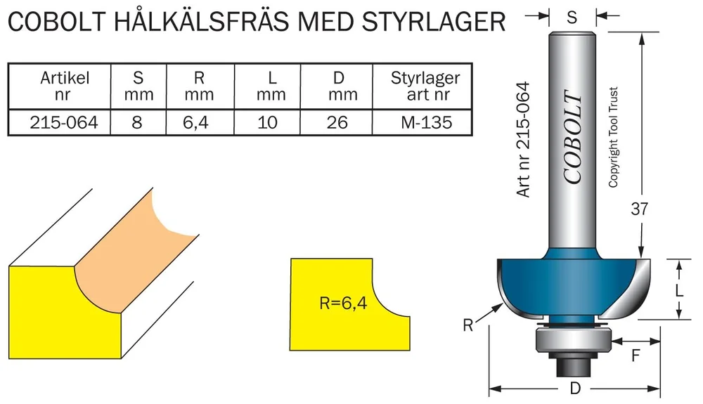 Cobolt HM-hullkilfres m kulelager R= 6,4 v:5769593