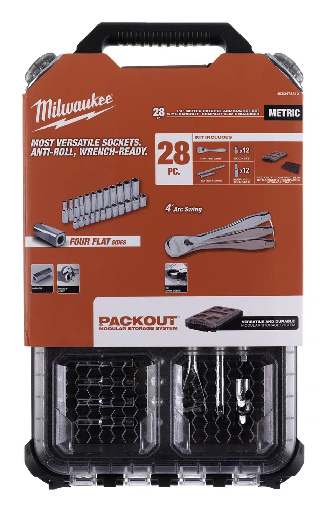 Milwaukee Skralleakselsett pakke 1/4", 28 deler v:1229478