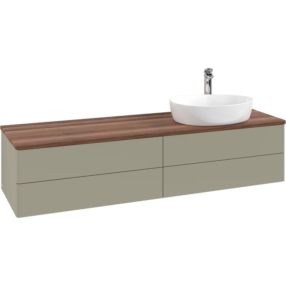 V&B ANTAO SERVANTSKAP 4 SKUFFER GLATT 1600X360X500 HØYRE M/KRANHULL M/LYS STENGRÅ/VALNØTT v:6434882
