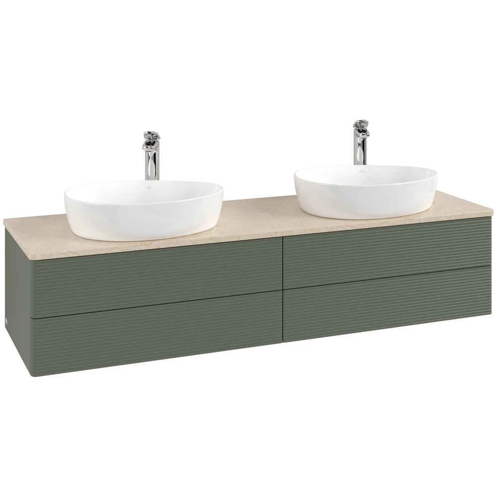 V&B ANTAO SERVANTSKAP 4 SKUFFER RILLET 1600X360X500 FOR 2 SERV. M/KRANHULL GRØNN/CRÉME v:9066090