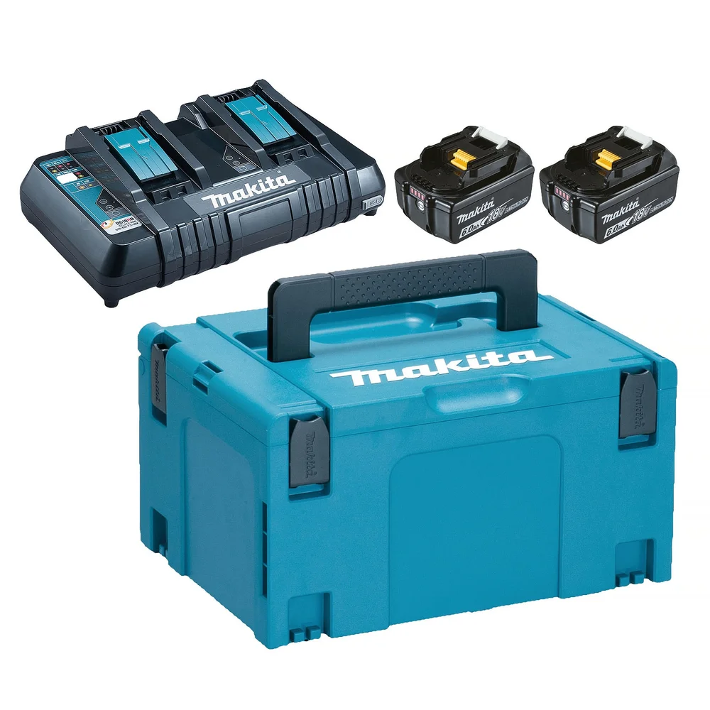 Makita Batterikit LXT 18V, 2 stk 6,0Ah-batterier, lader DC18RD & Makpac v:6121433