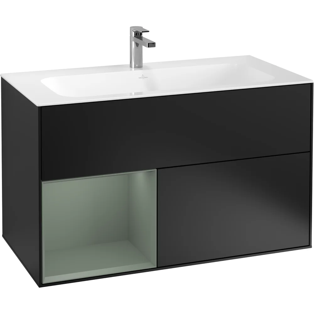 V&B FINION SERVANTSKAP 100 SORT MATT LAKK M/LYS VENSTRESTILT OLIVENGRØNN HYLLE v:1168876
