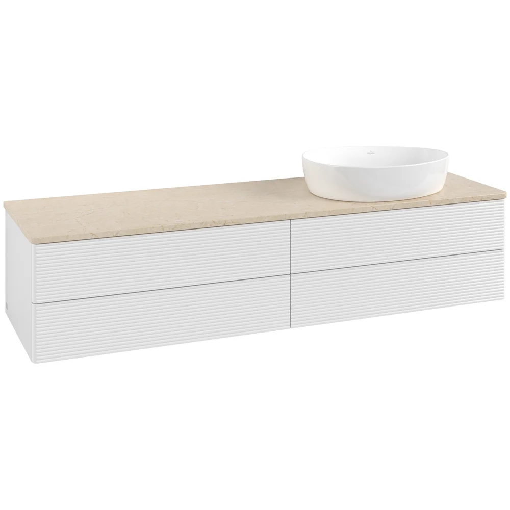 V&B ANTAO SERVANTSKAP 4 SKUFFER RILLET 1600X360X500 HØYRE U/KRANHULL HVIT/CRÉME v:5048769