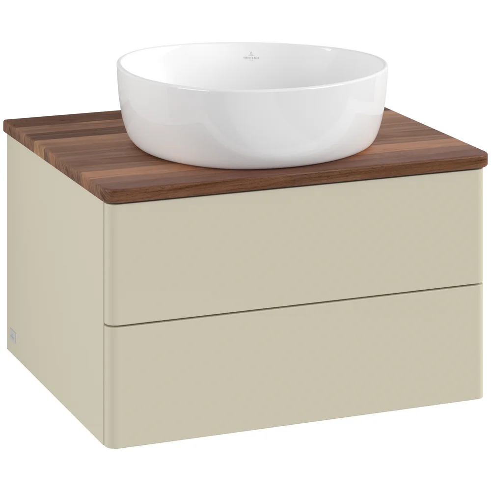 V&B ANTAO SERVANTSKAP 2 SKUFFER GLATT 600X360X500 U/KRANHULL SILKEGRÅ/VALNØTT v:8623660