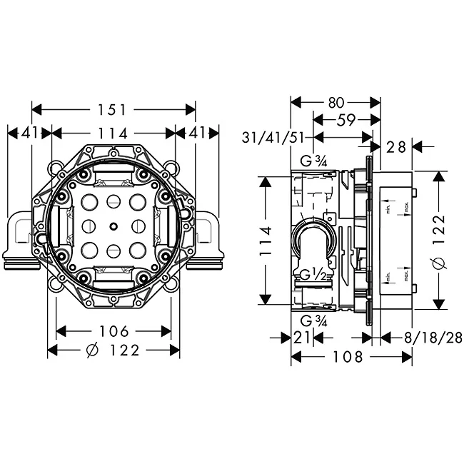HANSGROHE IBOX UNIVERSAL M/LEKKASJESIKRING. INNBYGGINGSDEL v:7122504