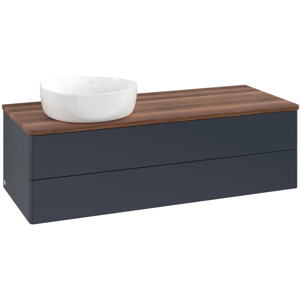 V&B ANTAO SERVANTSKAP 2 SKUFFER GLATT 1200X360X500 VENSTRE U/KRANHULL BLÅ/VALNØTT v:4712121