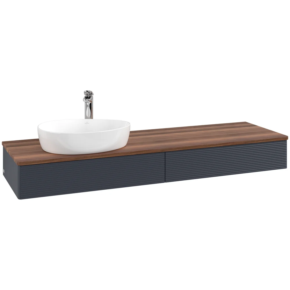 V&B ANTAO SERVANTSKAP 2 SKUFFER RILLET 1600X190X500 VENSTRE M/KRANHULL BLÅ/VALNØTT v:3512957