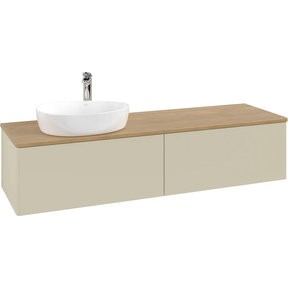 V&B ANTAO SERVANTSKAP 2 SKUFFER GLATT 1600X360X500 VENSTRE M/KRANHULL M/LYS SILKEGRÅ/EIK v:8258071