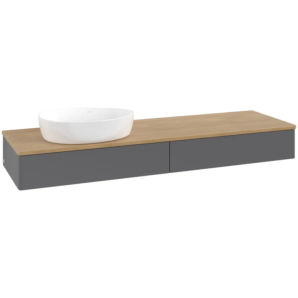 V&B ANTAO SERVANTSKAP 2 SKUFFER GLATT 1600X190X500 VENSTRE U/KRANHULL ANTRASITT/EIK v:7913303