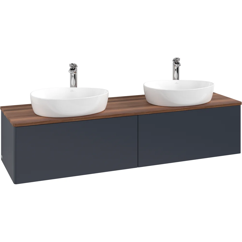 V&B ANTAO SERVANTSKAP 2 SKUFFER GLATT 1600X360X500 FOR 2 SERV. M/KRANHULL BLÅ/VALNØTT v:6655273