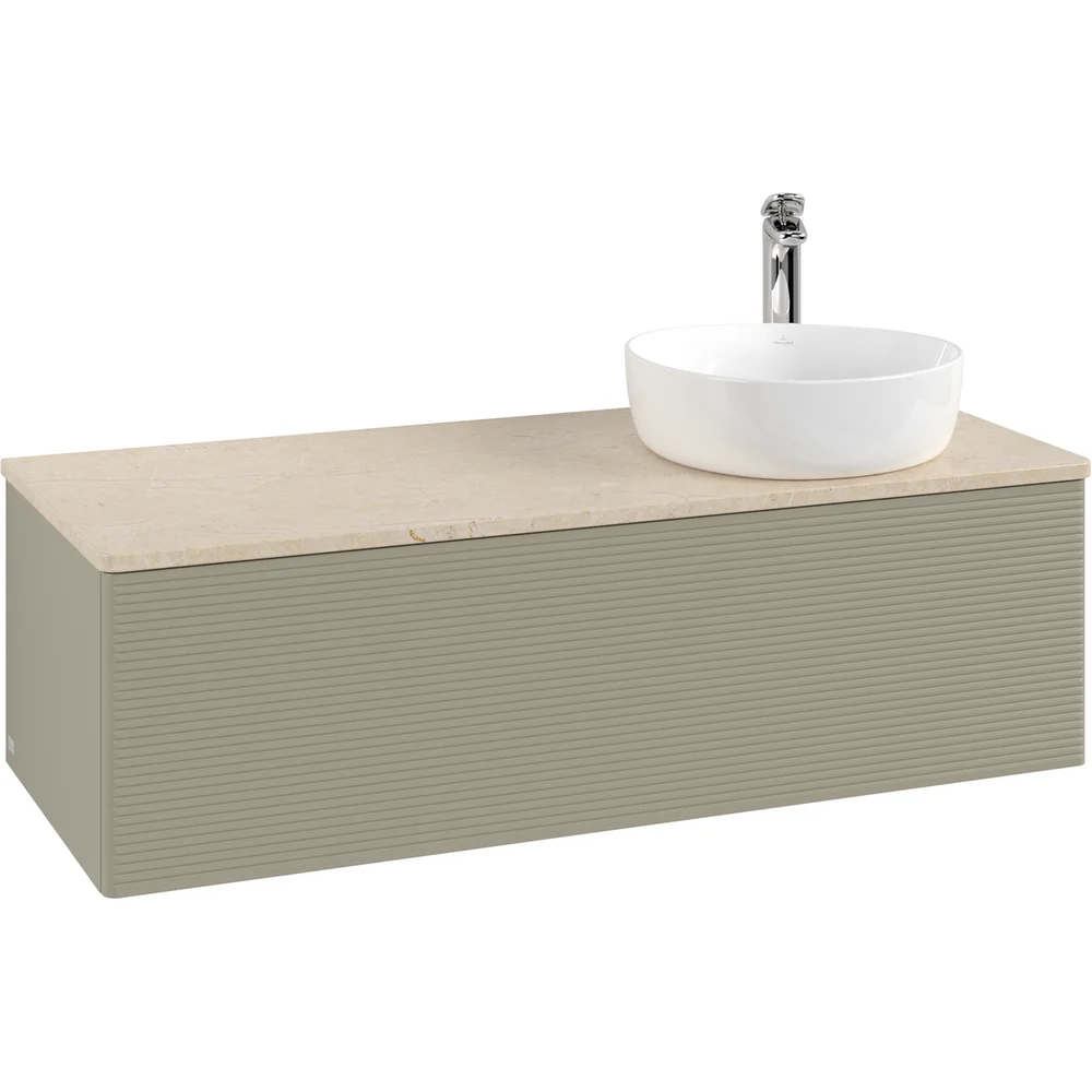 V&B ANTAO SERVANTSKAP 1 SKUFF RILLET 1200X360X500 HØYRE M/KRANHULL M/LYS STENGRÅ/CRÉME v:2270225