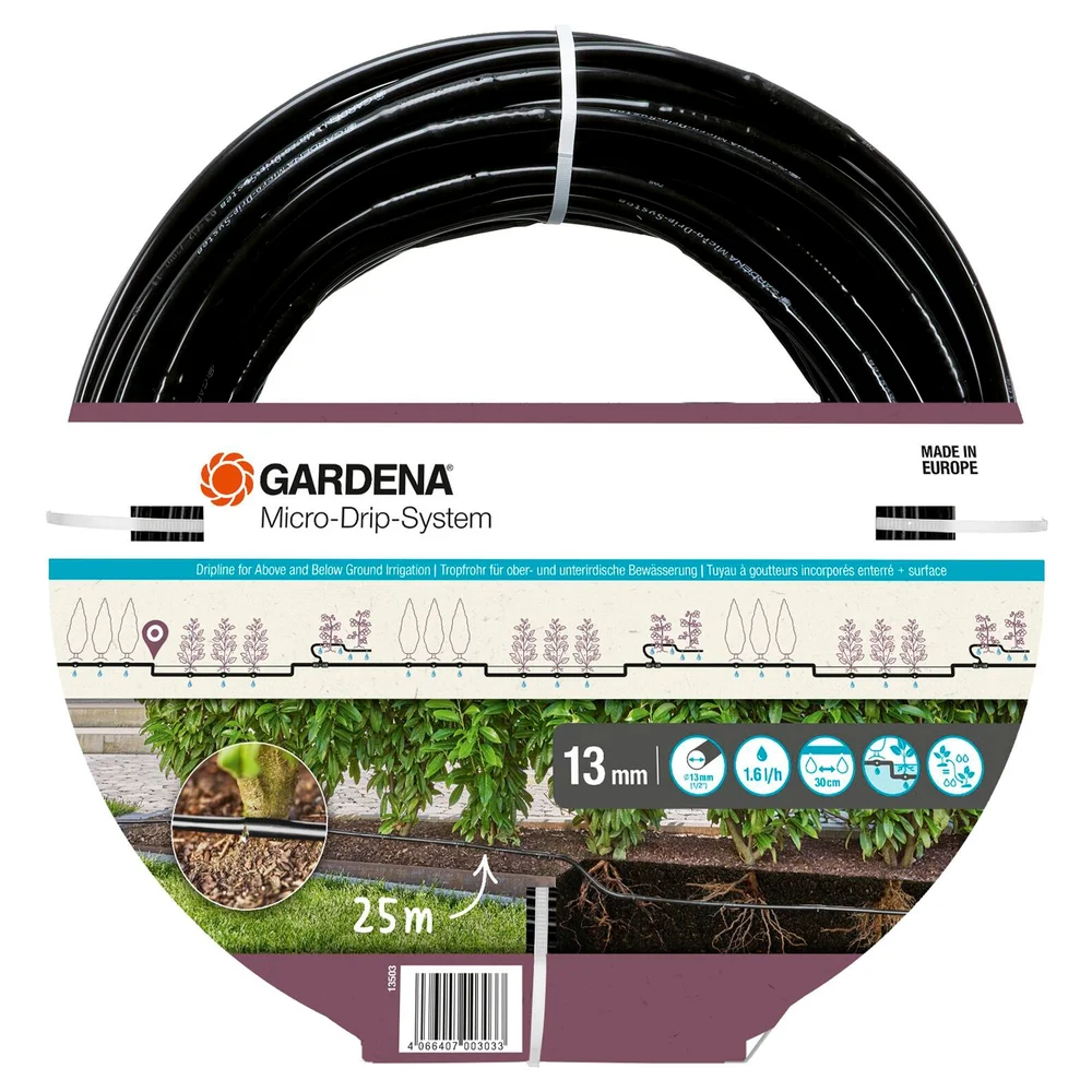 Gardena Dryppslange 1,6 l/h, for over- og underjord, 25 m v:4256438 Gardena Dryppslange 1,6 l/h, for over- og underjord, 25 m v:4256438