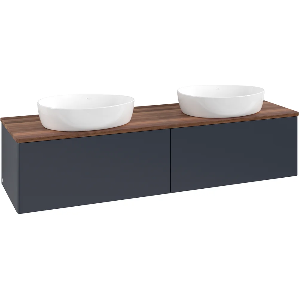 V&B ANTAO SERVANTSKAP 2 SKUFFER GLATT 1600X360X500 FOR 2 SERV. U/KRANHULL M/LYS BLÅ/VALNØTT v:6819151