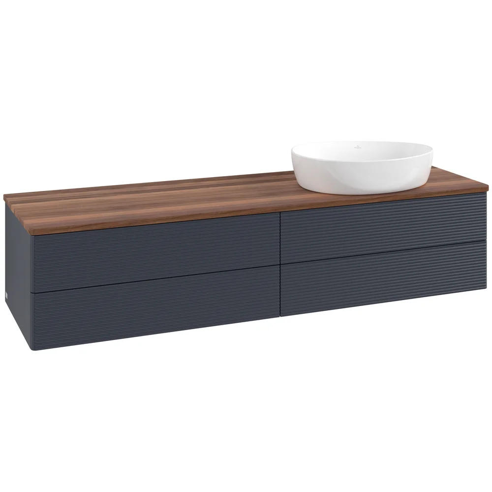 V&B ANTAO SERVANTSKAP 4 SKUFFER RILLET 1600X360X500 HØYRE U/KRANHULL BLÅ/VALNØTT v:1279410