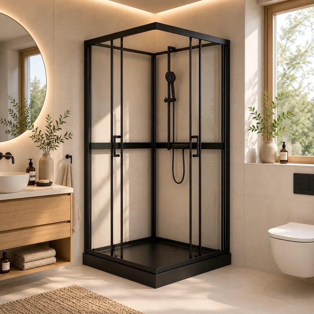 CELESTE TRENTO RETT DUSJKABINETT 80X80X208 CM M/SIKKERHETSFOLIE SORT v:2895975 CELESTE TRENTO RETT DUSJKABINETT 80X80X208 CM M/SIKKERHETSFOLIE SORT v:2895975