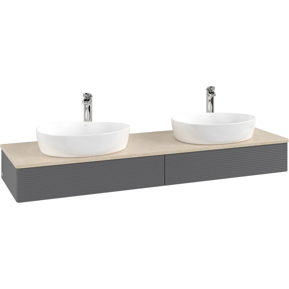 V&B ANTAO SERVANTSKAP 2 SKUFFER RILLET 1600X190X500 FOR 2 SERV. M/KRANHULL M/LYS ANTRASITT/CRÉME v:9168377