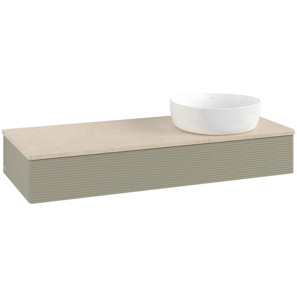 V&B ANTAO SERVANTSKAP 1 SKUFF RILLET 1200X190X500 HØYRE U/KRANHULL STENGRÅ/CRÉME v:5799400