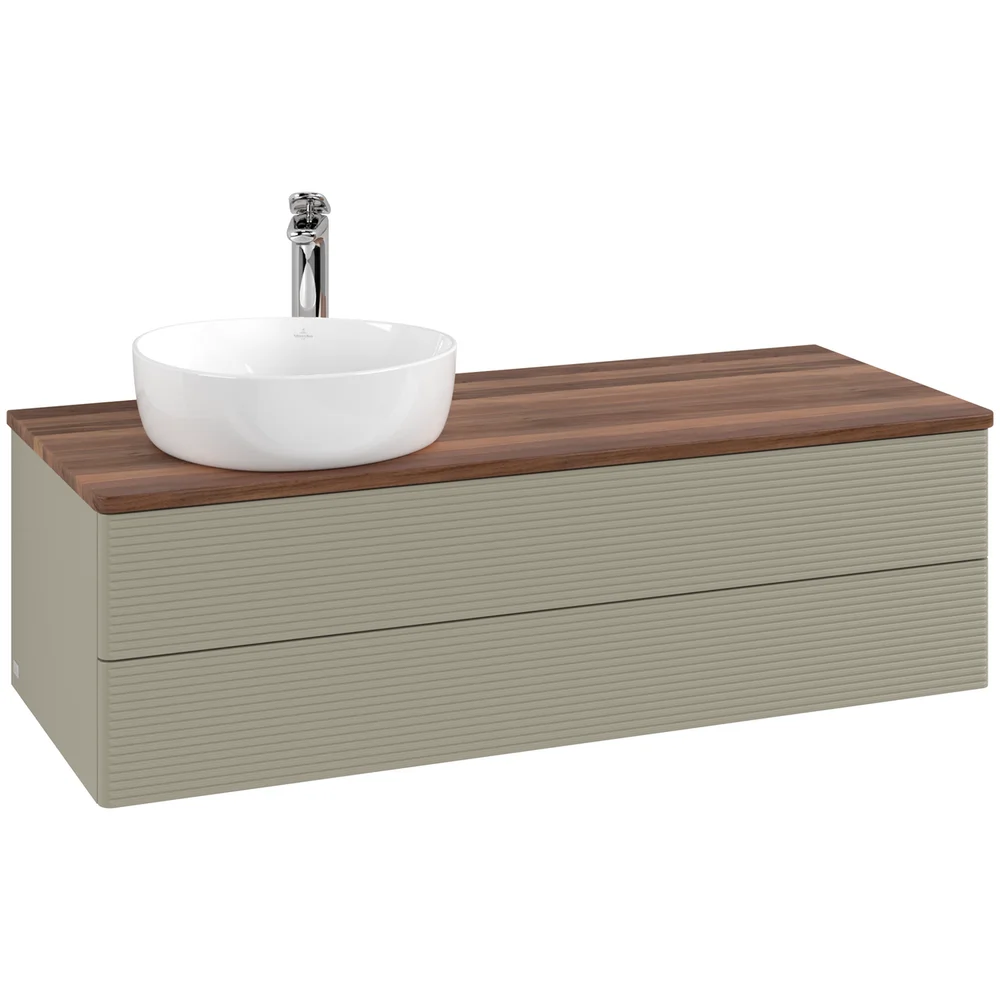 V&B ANTAO SERVANTSKAP 2 SKUFFER RILLET 1200X360X500 VENSTRE M/KRANHULL STENGRÅ/VALNØTT v:7113518
