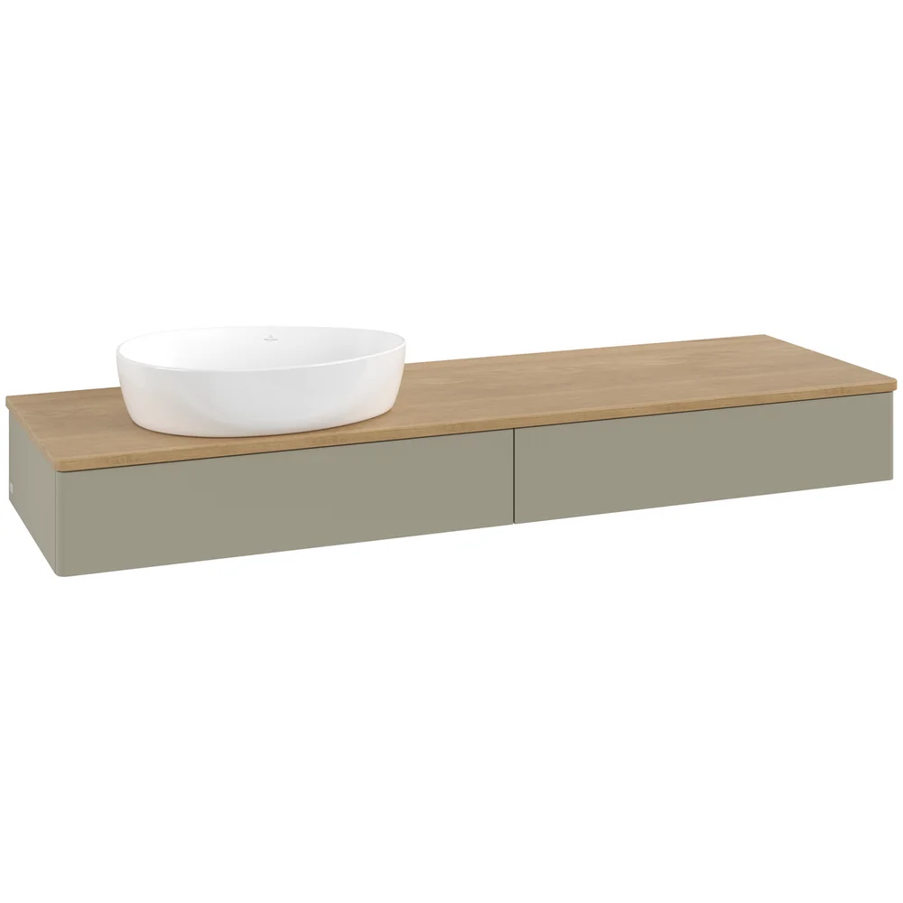 V&B ANTAO SERVANTSKAP 2 SKUFFER GLATT 1600X190X500 VENSTRE U/KRANHULL STENGRÅ/EIK v:7227109