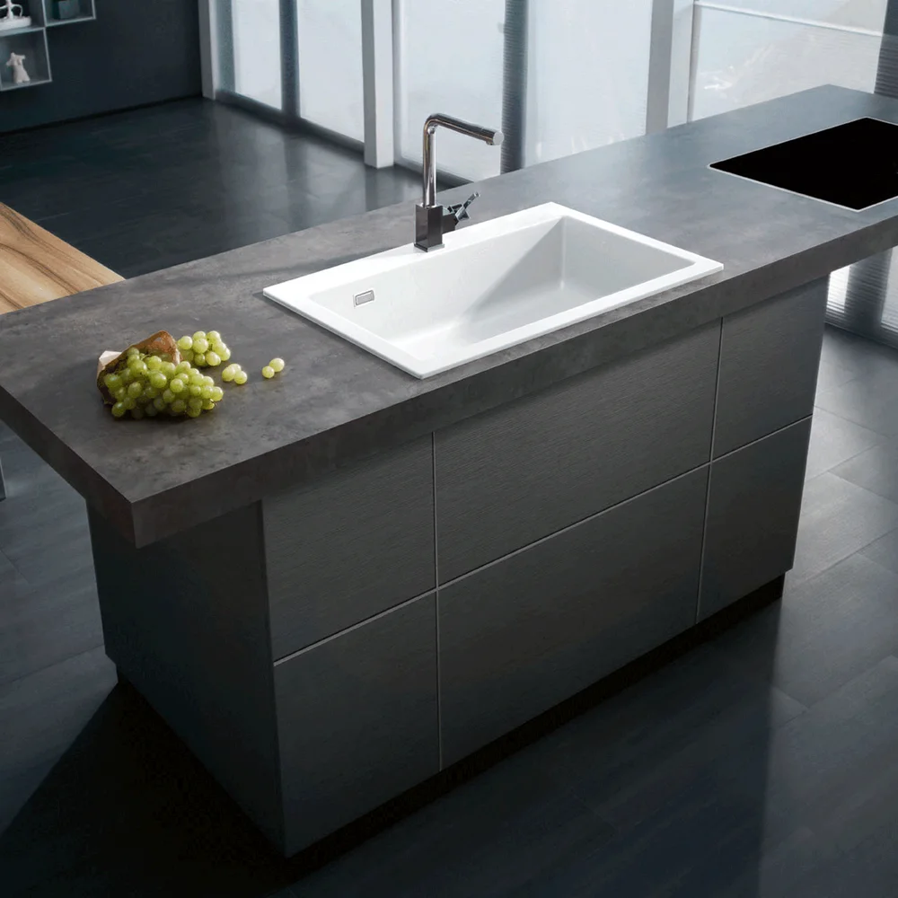 LAVABO MERA 80 KERAMIKK KJØKKENVASK HVIT M/KROM BUNNVENTIL v:7702626