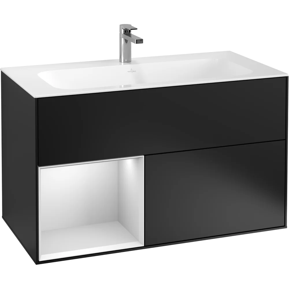 V&B FINION SERVANTSKAP 100 SORT MATT LAKK M/LYS VENSTRESTILT HVITMATT HYLLE v:5530323