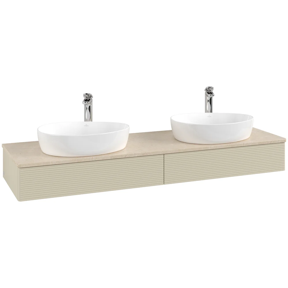 V&B ANTAO SERVANTSKAP 2 SKUFFER RILLET 1600X190X500 FOR 2 SERV. M/KRANHULL SILKEGRÅ/CRÉME v:9998829