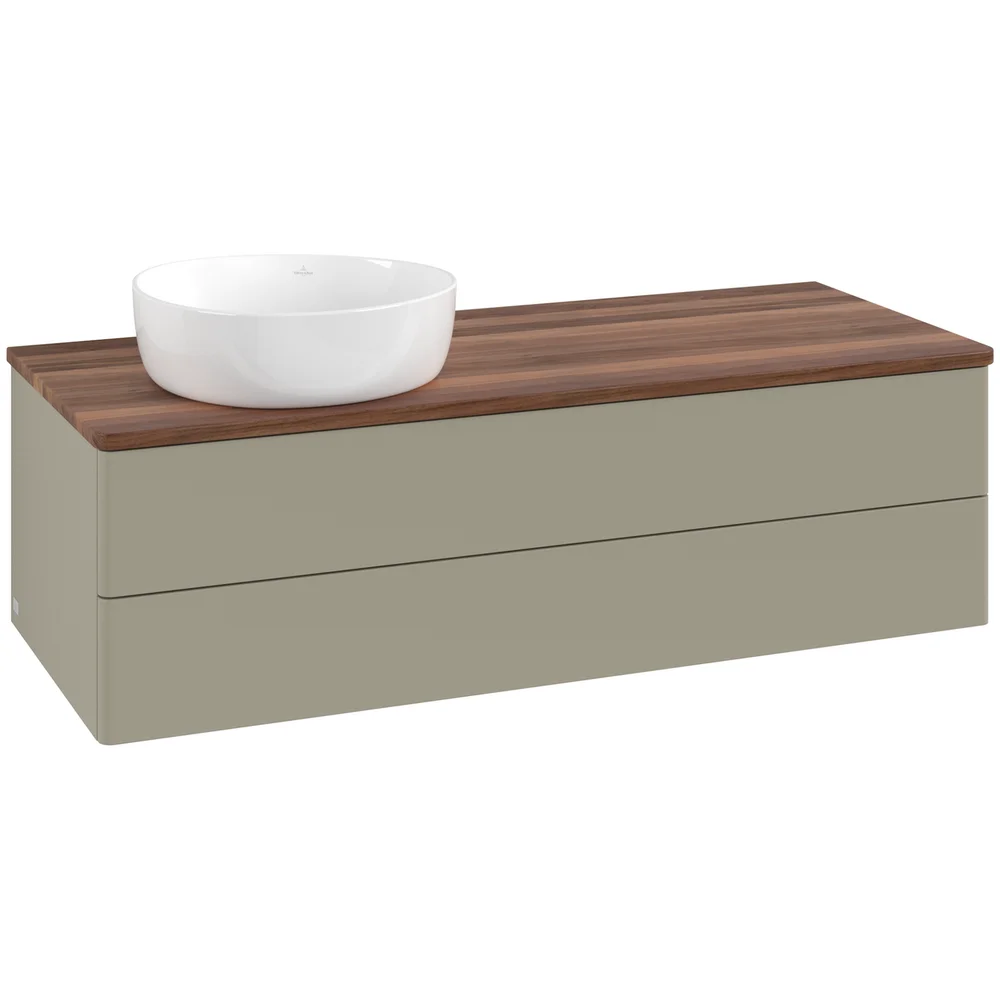 V&B ANTAO SERVANTSKAP 2 SKUFFER GLATT 1200X360X500 VENSTRE U/KRANHULL STENGRÅ/VALNØTT v:7284529