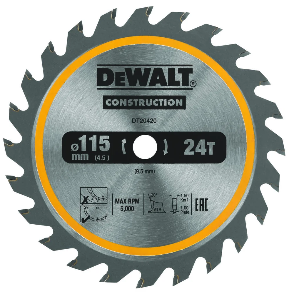 Dewalt DT20420-QZ Sirkelsagblad 115mm 24T TCT Z konstruksjonsblad v:8941070 Dewalt DT20420-QZ Sirkelsagblad 115mm 24T TCT Z konstruksjonsblad v:8941070