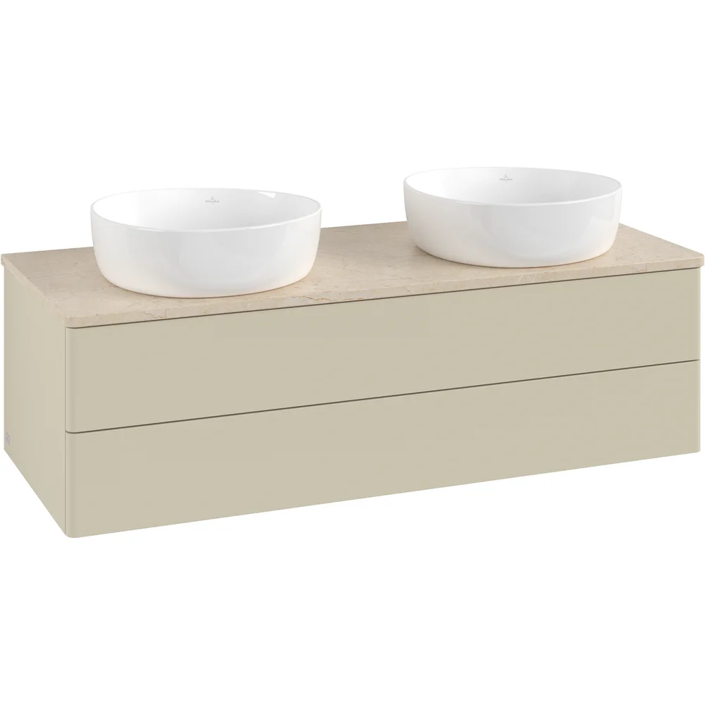 V&B ANTAO SERVANTSKAP 2 SKUFFER GLATT 1200X360X500 FOR 2 SERV. U/KRANHULL M/LYS SILKEGRÅ/CRÉME v:1160599