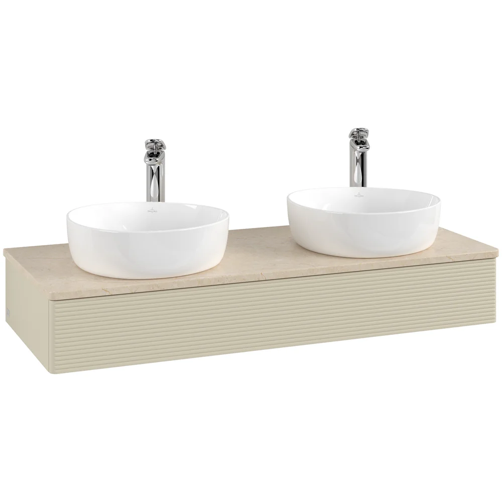V&B ANTAO SERVANTSKAP 1 SKUFF RILLET 1200X190X500 FOR 2 SERV. M/KRANHULL SILKEGRÅ/CRÉME v:7338446