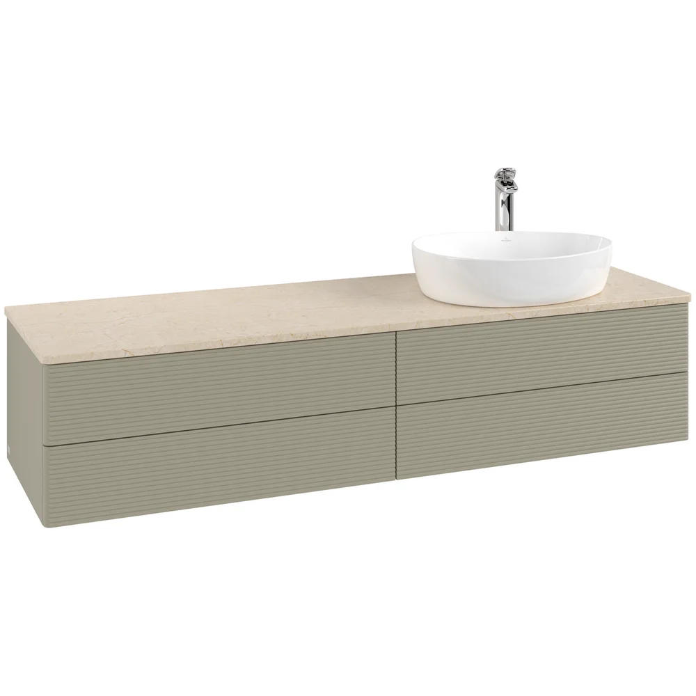 V&B ANTAO SERVANTSKAP 4 SKUFFER RILLET 1600X360X500 HØYRE M/KRANHULL STENGRÅ/CRÉME v:2871680