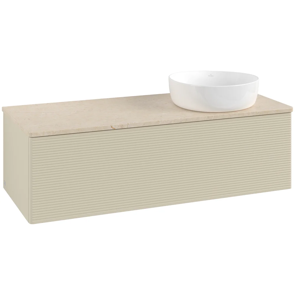 V&B ANTAO SERVANTSKAP 1 SKUFF RILLET 1200X360X500 HØYRE U/KRANHULL SILKEGRÅ/CRÉME v:2001538