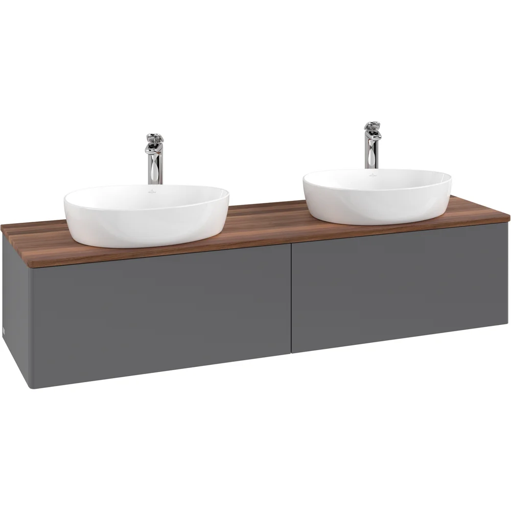 V&B ANTAO SERVANTSKAP 2 SKUFFER GLATT 1600X360X500 FOR 2 SERV. M/KRANHULL M/LYS ANTRASITT/VALNØTT v:4988991