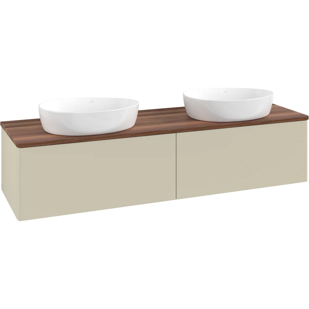 V&B ANTAO SERVANTSKAP 2 SKUFFER GLATT 1600X360X500 FOR 2 SERV. U/KRANHULL SILKEGRÅ/VALNØTT v:7255413