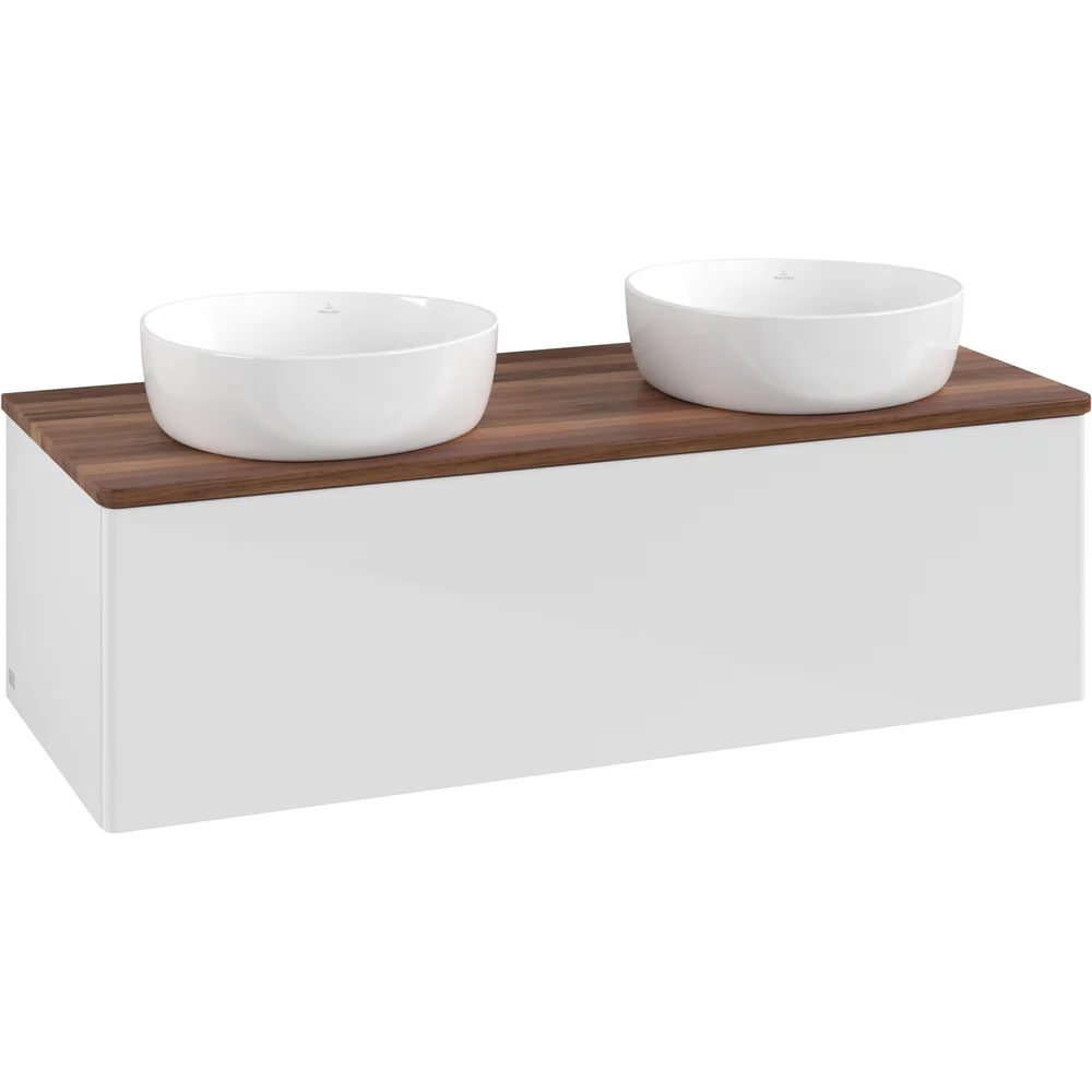 V&B ANTAO SERVANTSKAP 1 SKUFF GLATT 1200X360X500 FOR 2 SERV. U/KRANHULL M/LYS HVIT/VALNØTT v:6398598