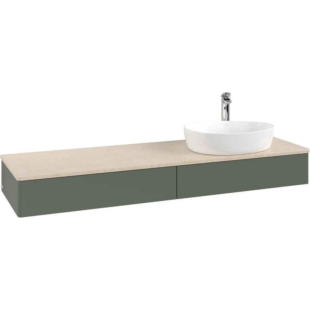 V&B ANTAO SERVANTSKAP 2 SKUFFER GLATT 1600X190X500 HØYRE M/KRANHULL M/LYS GRØNN/CRÉME v:4471006