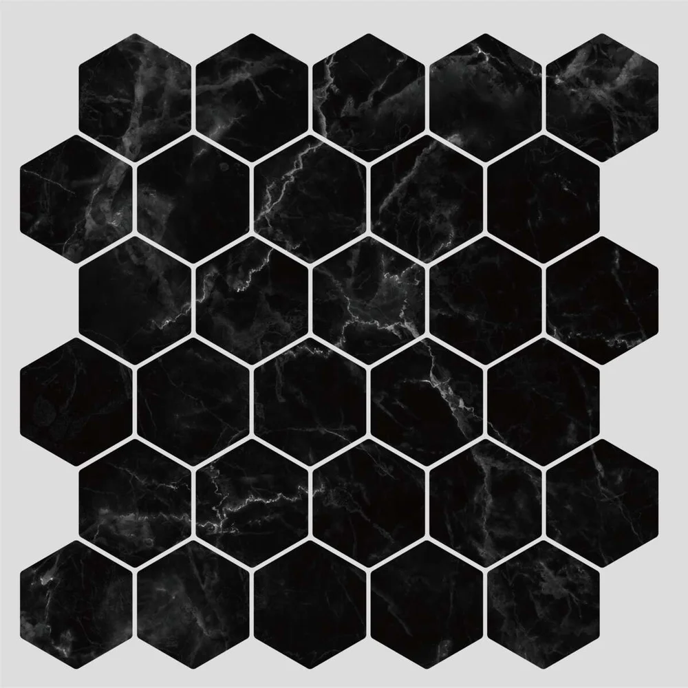 Selvklebende flis, svart marmor Hexagon 10 pk. v:1789987 Selvklebende flis, svart marmor Hexagon 10 pk. v:1789987
