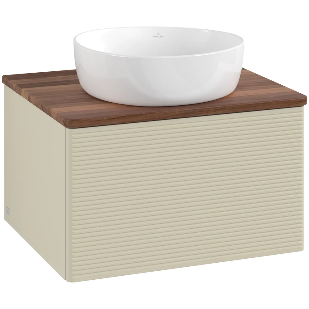 V&B ANTAO SERVANTSKAP 1 SKUFF RILLET 600X360X500 U/KRANHULL SILKEGRÅ/VALNØTT v:2625124