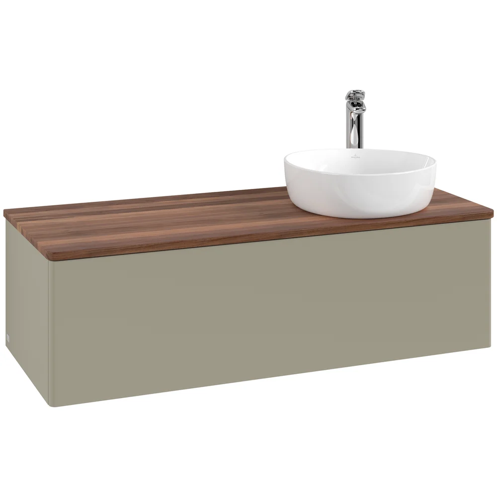 V&B ANTAO SERVANTSKAP 1 SKUFF GLATT 1200X360X500 HØYRE M/KRANHULL STENGRÅ/VALNØTT v:1073668
