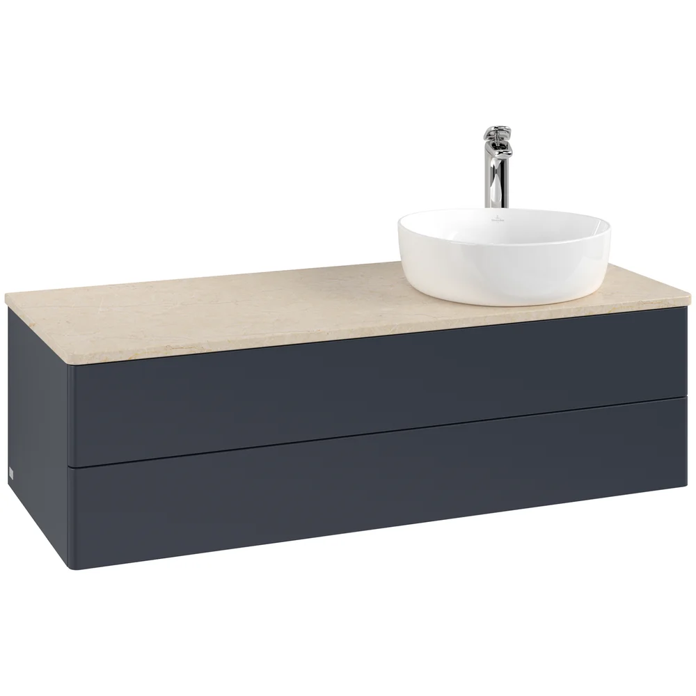 V&B ANTAO SERVANTSKAP 2 SKUFFER GLATT 1200X360X500 HØYRE M/KRANHULL BLÅ/CRÉME v:5875678