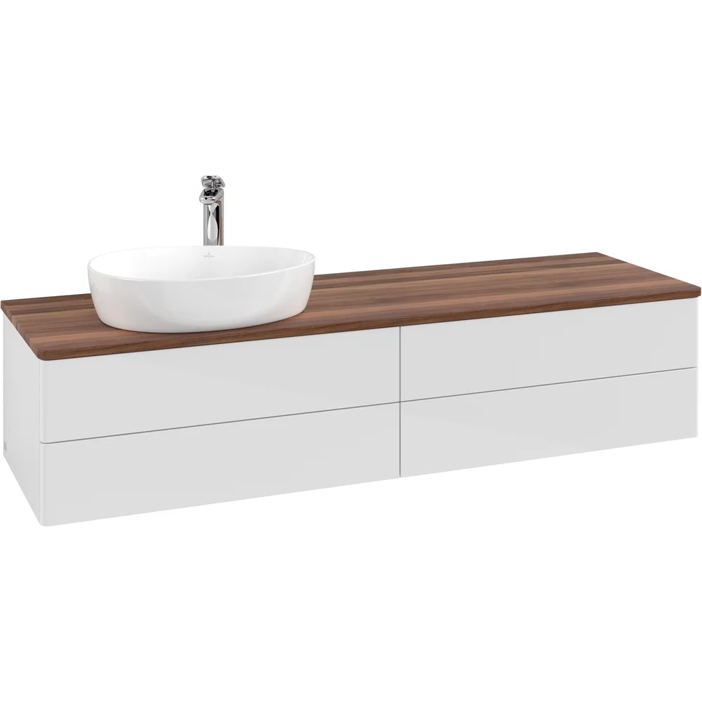 V&B ANTAO SERVANTSKAP 4 SKUFFER GLATT 1600X360X500 VENSTRE M/KRANHULL M/LYS HVIT/VALNØTT v:6480608