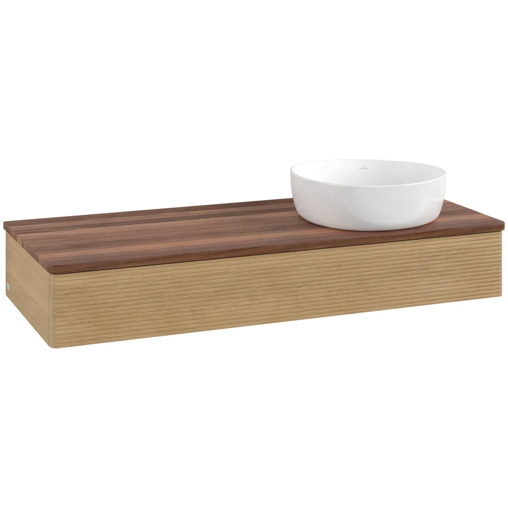 V&B ANTAO SERVANTSKAP 1 SKUFF RILLET 1200X190X500 HØYRE U/KRANHULL EIK/VALNØTT v:9853309