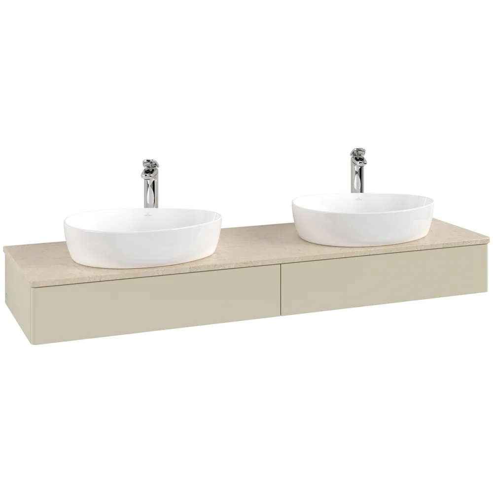 V&B ANTAO SERVANTSKAP 2 SKUFFER GLATT 1600X190X500 FOR 2 SERV. M/KRANHULL SILKEGRÅ/CRÉME v:7333933