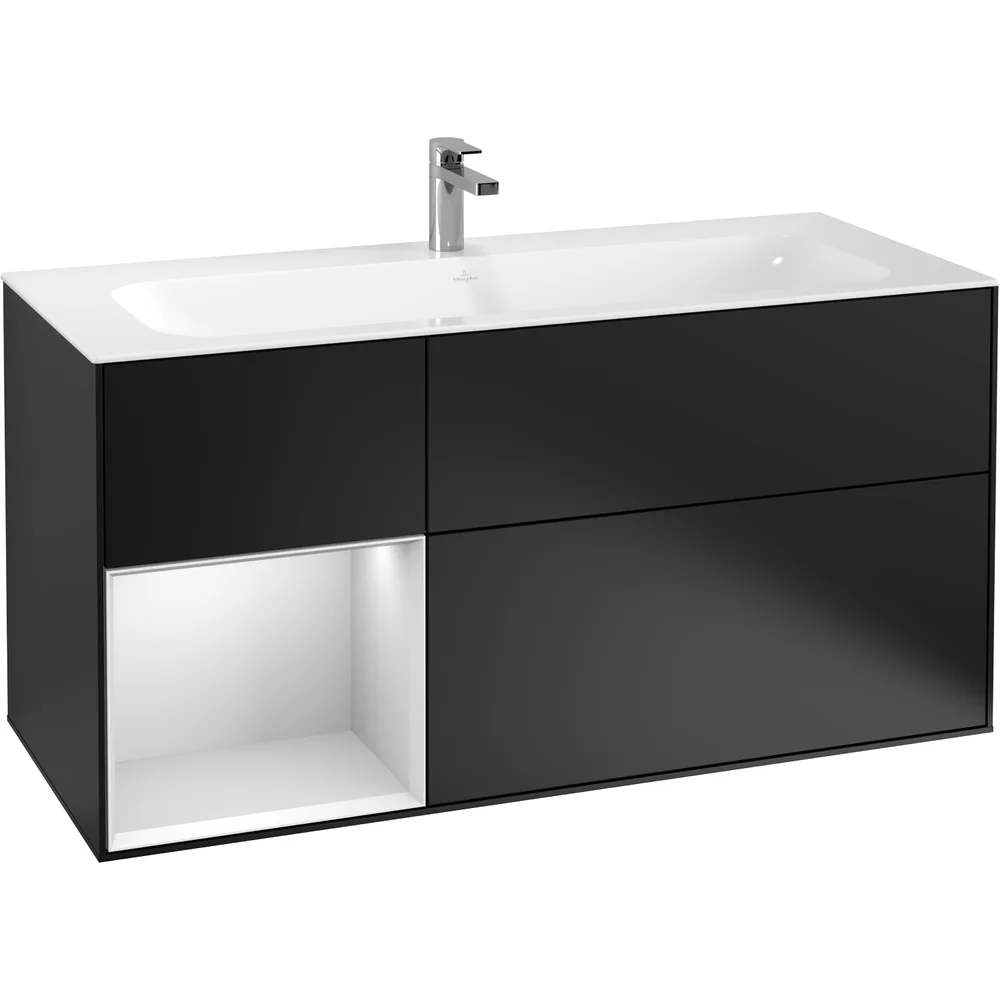 V&B FINION SERVANTSKAP 120 SORT MATT LAKK EMOTION-LYS, VENSTRESTILT HVITMATT HYLLE v:8635284